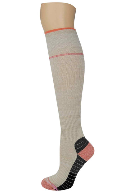 “Breathable mesh upper and pill-resistant yarn blend on women’s Dr. Motion knee-high compression socks