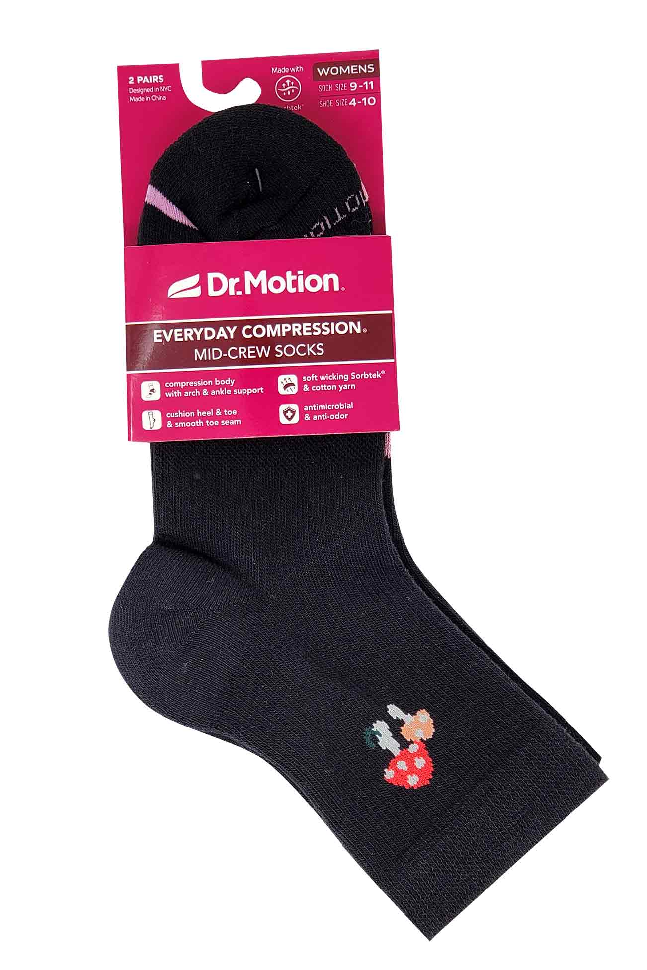 Mid-Crew Compression Socks | Black Half-Cushion | Dr Motion ( 2 Pack )