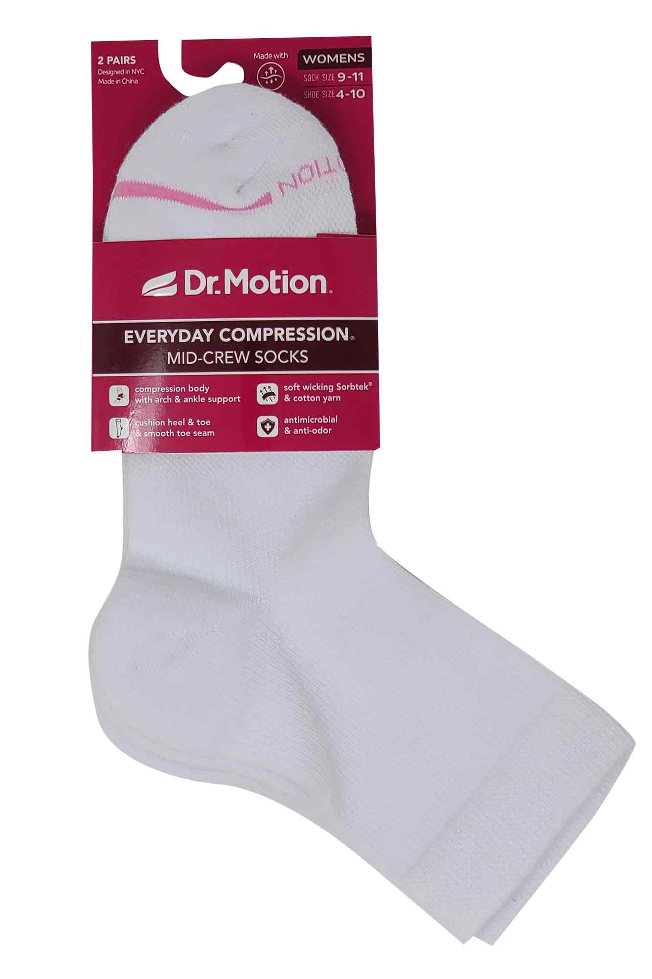 Mid-Crew Compression Socks | White Half-Cushion | Dr Motion ( 2 Pack )