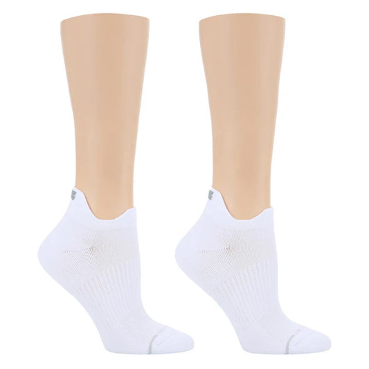 Dr. Motion White Ankle compression socks on beige mannequin legs against a white background