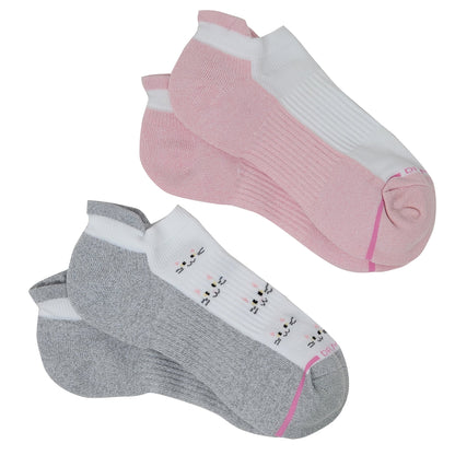 Two pairs of Ankle compression socks, one pink and one gray, on a white background.