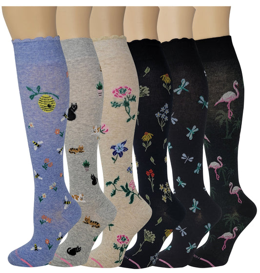 Knee High Compression Socks | Dr. Motion Assorted Novelty Colors | Women (6 Pairs)