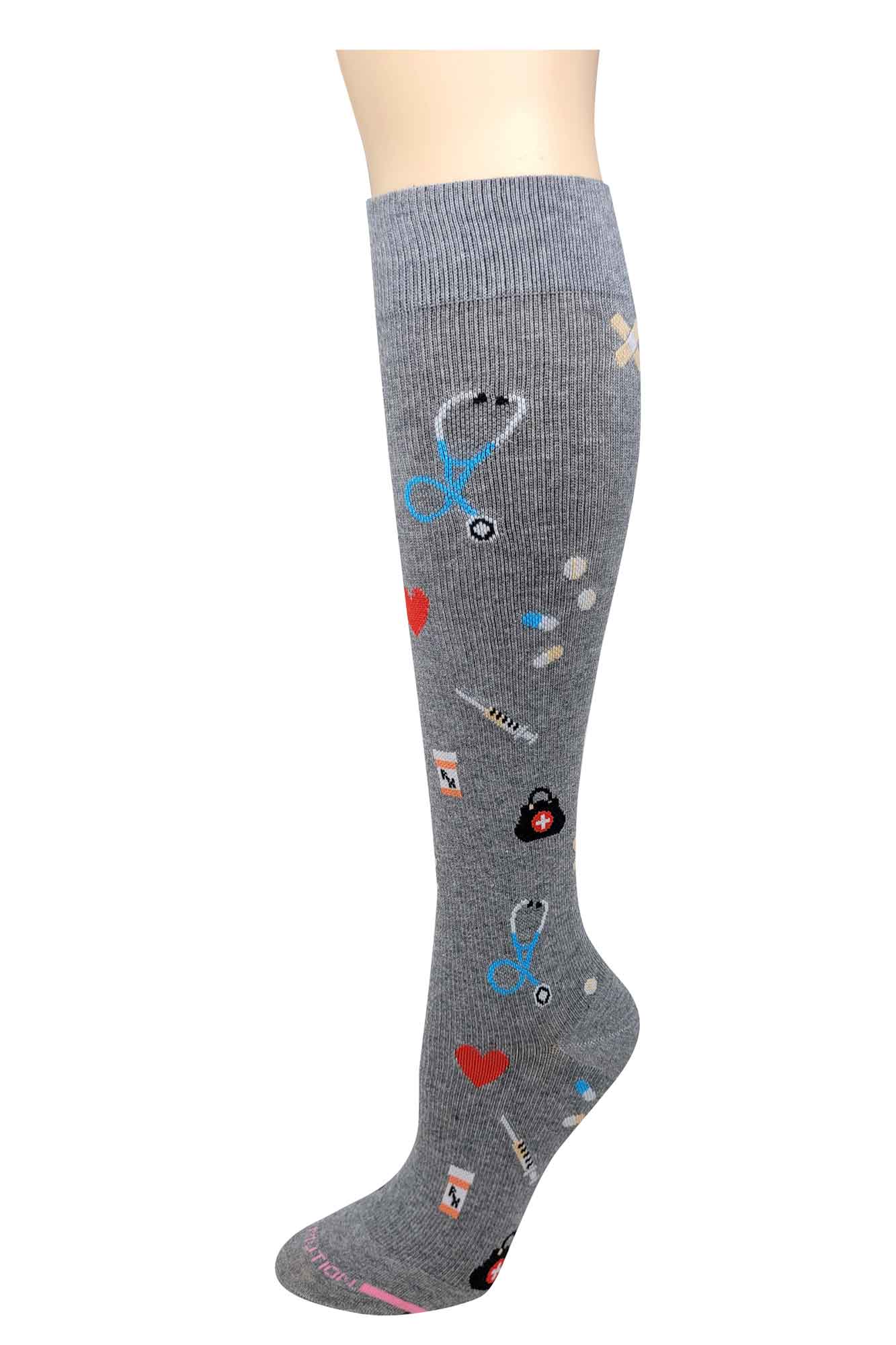 Dr. Motion Women Medical Icons Design Compression Knee High Socks