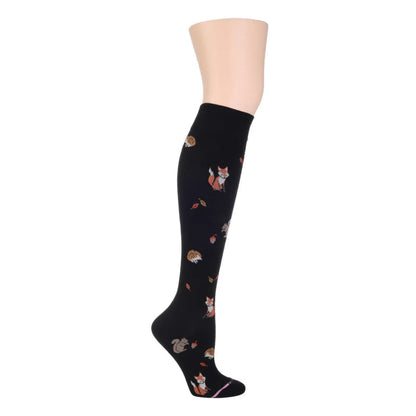 Women’s knee-high compression socks with critters design, mild 8–15 mmHg graduated compression, breathable cotton blend