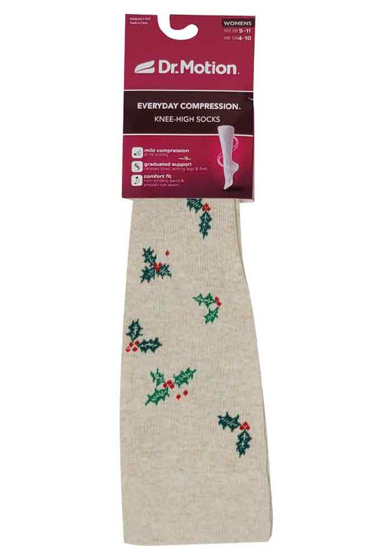 Knee-High Compression Socks | Christmas Holly Dr. Motion | Women (1 Pair)