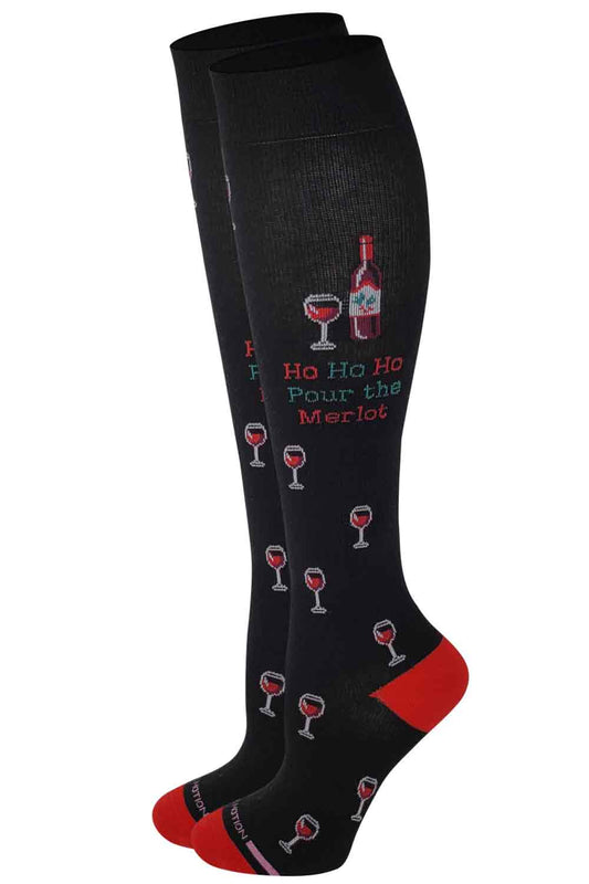 Knee-High Compression Socks | Christmas Wine Dr. Motion | Women (1 Pair)