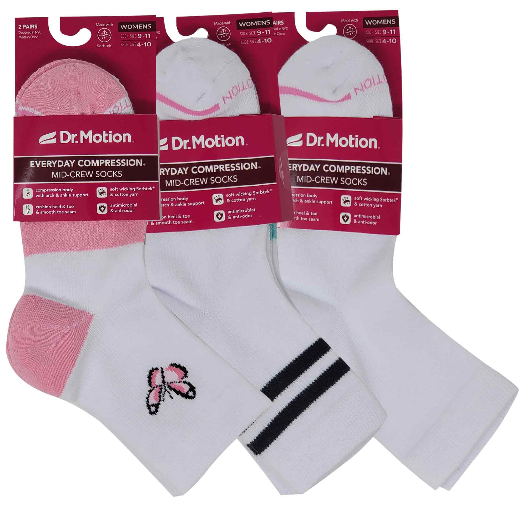 Mid-Crew Compression Socks | Assorted White Half-Cushion | Dr Motion (