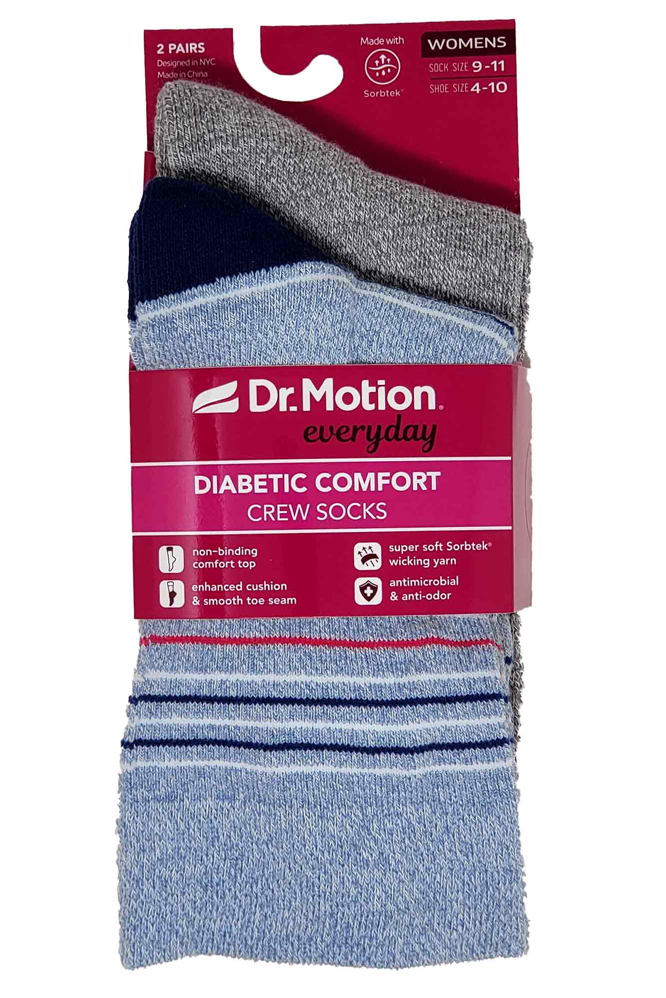 Crew Diabetic Socks | Thin Stripe Half-Cushion | Dr Motion ( 2 Pack )