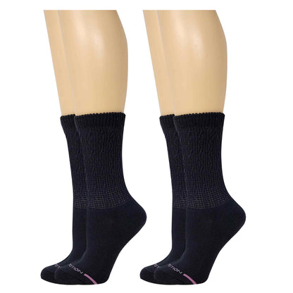Woman wearing Dr. Motion diabetic crew socks at home for all-day comfort and circulation support