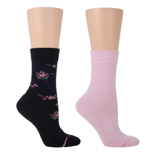 Crew Everyday Comfort Diabetic Socks | Flowers Half-Cushion | Dr Motion (2 Pack)