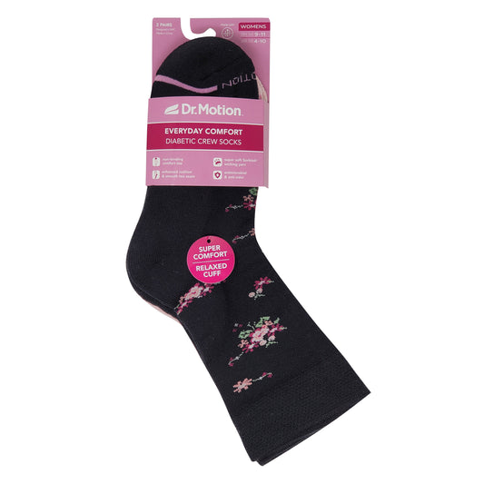 Crew Everyday Comfort Diabetic Socks | Flowers Half-Cushion | Dr Motion (2 Pack)