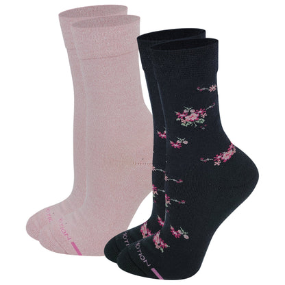 Crew Everyday Comfort Diabetic Socks | Flowers Half-Cushion | Dr Motion (2 Pack)