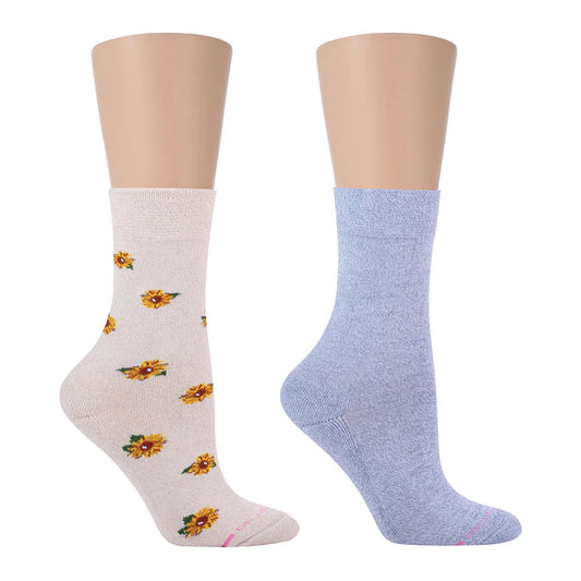 Crew Diabetic Socks | Sunflowers Half-Cushion | Dr Motion (2 Pack)