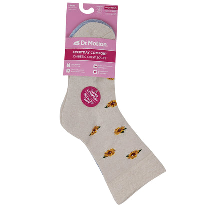 Crew Diabetic Socks | Sunflowers Half-Cushion | Dr Motion (2 Pack)