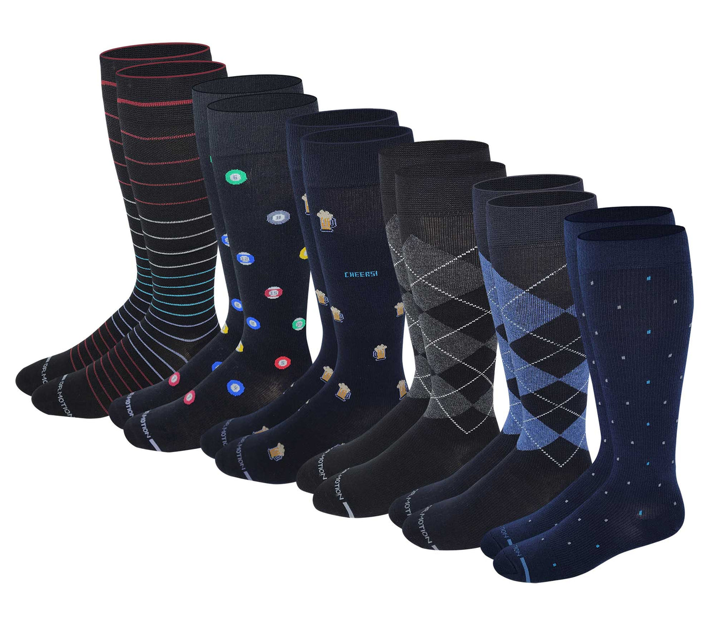 Compression Knee High Socks | Assorted Novelty Print | Men's (6 Pairs)