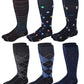 Compression Knee High Socks | Assorted Novelty Print | Men's (6 Pairs)