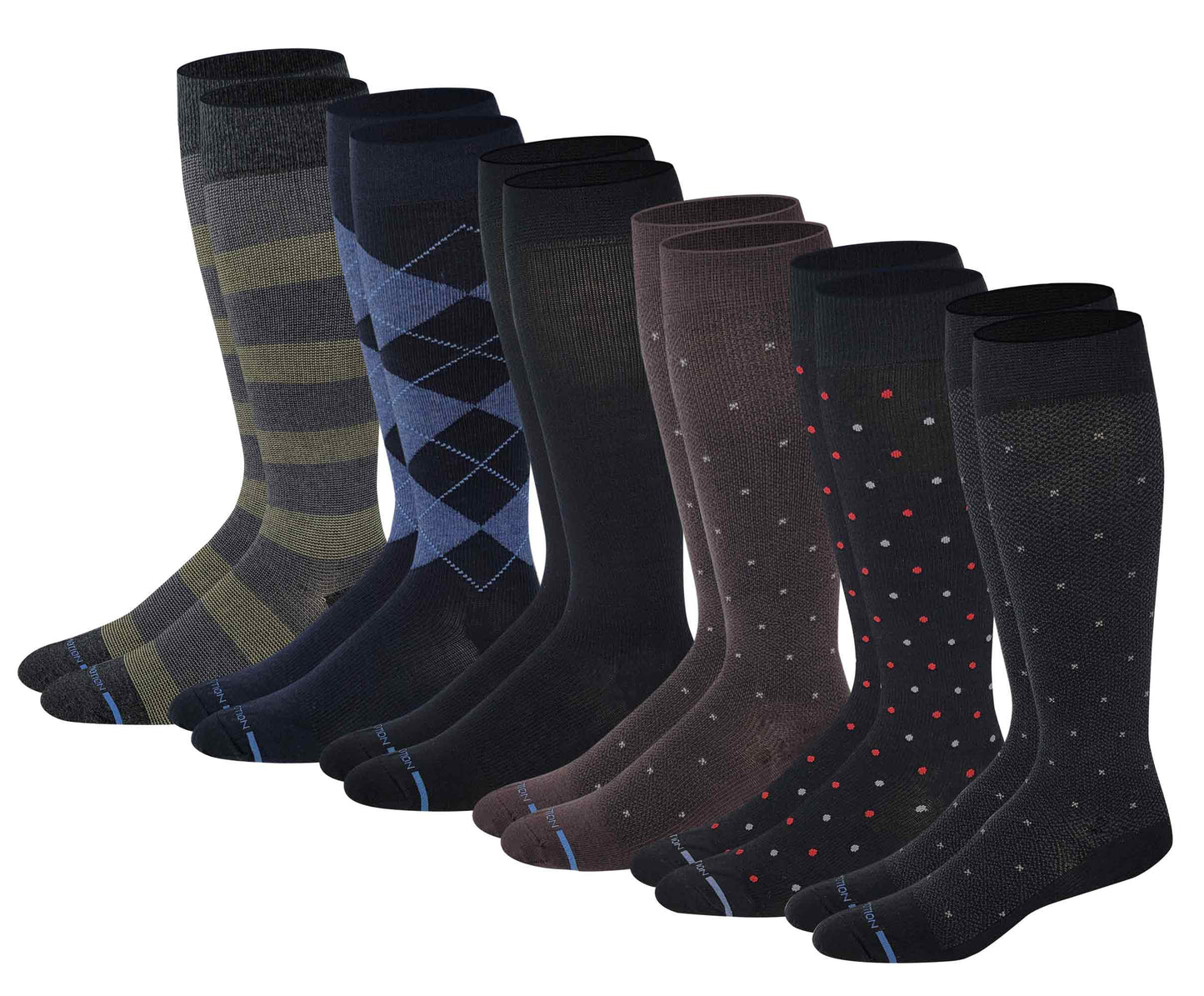 Knee-High Compression Socks | Assorted Design | Dr Motion Men's (6 Pairs)