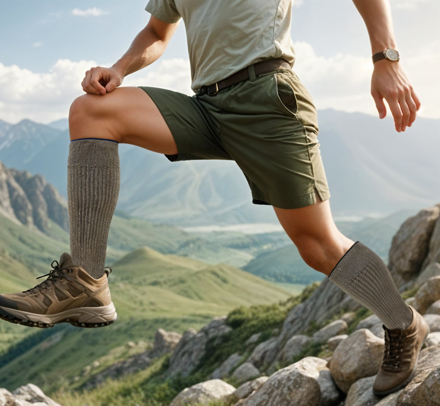 Outdoor Compression Knee-High Socks For Men | Dr Motion Socks |Color Block Cushion