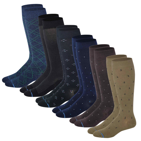 Knee-High Compression Socks | Stylish Assorted Design | Dr Motion Men's (6 Pairs)