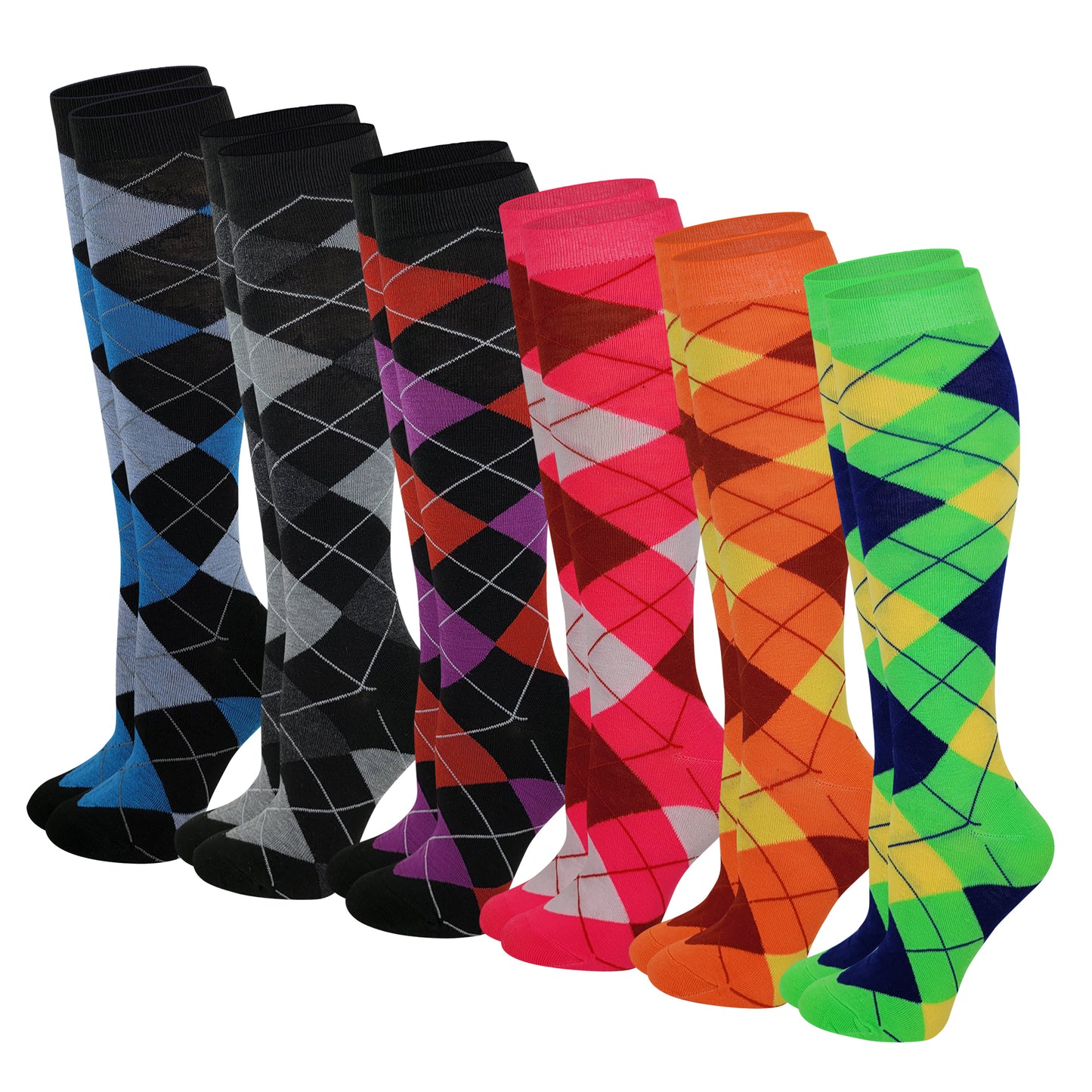 Knee High Socks | Fancy Argyle Design | Women (6 Pairs)