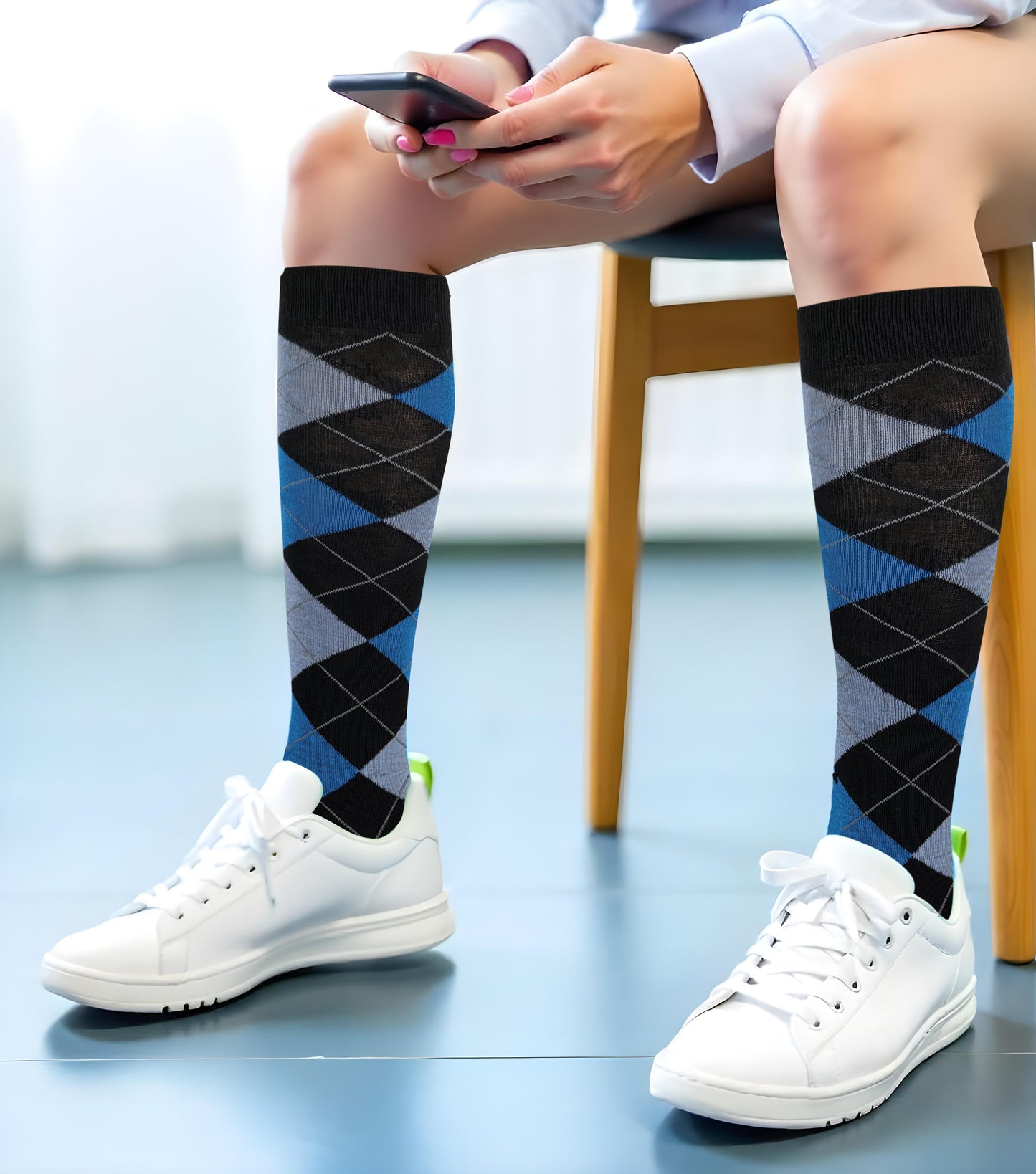 Knee High Socks | Fancy Argyle Design | Women (6 Pairs)