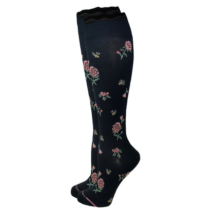 Knee High Compression Socks |Floral & Bees| Women's (1 Pair)
