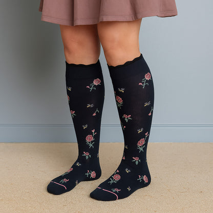 Knee High Compression Socks |Floral & Bees| Women's (1 Pair)