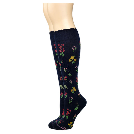 Dr. Motion Knee High Compression Socks | Navy Floral | Women's (1 Pair)