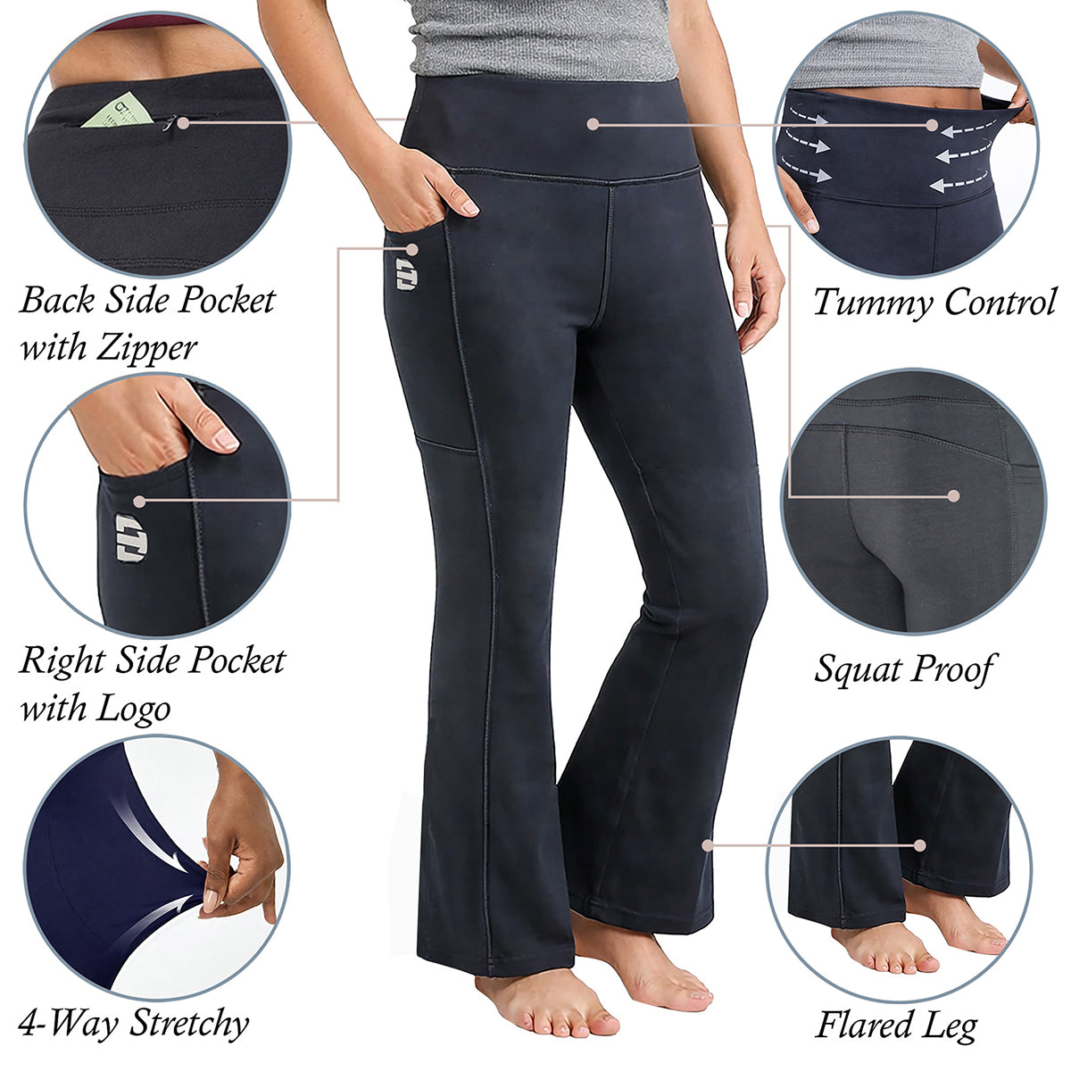 Women’s Flared Yoga Pants with Pockets | Tummy Control | Squat Proof | Different Touch