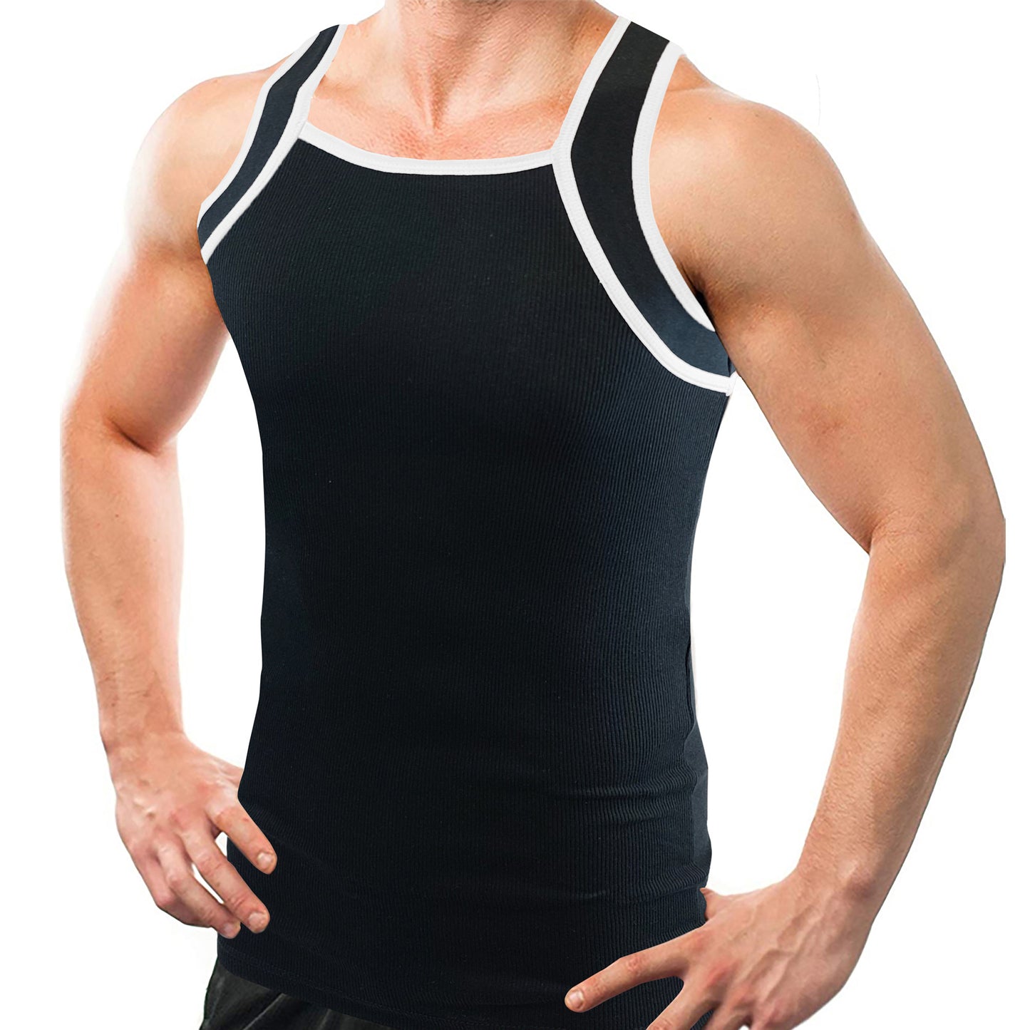 Square Cut G-unit Tank Top| Muscle Rib Basic Color A-Shirts | Men's