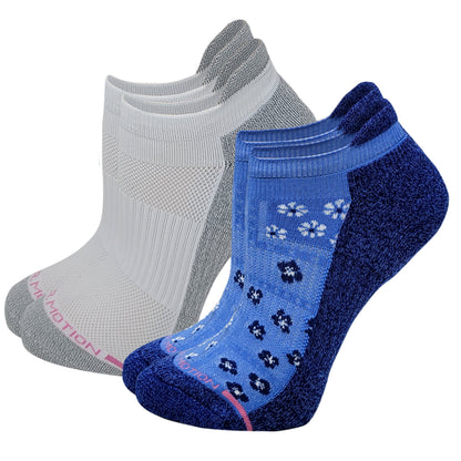Everyday Compression Ankle Socks | Dr Motion Socks | Women's | Blue Flowers (2 Pack)