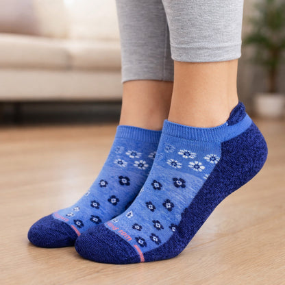 Everyday Compression Ankle Socks | Dr Motion Socks | Women's | Blue Flowers (2 Pack)