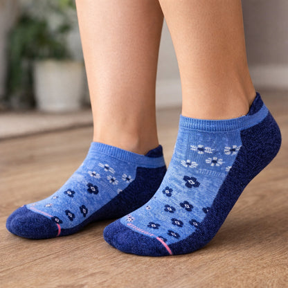 Everyday Compression Ankle Socks | Dr Motion Socks | Women's | Blue Flowers (2 Pack)