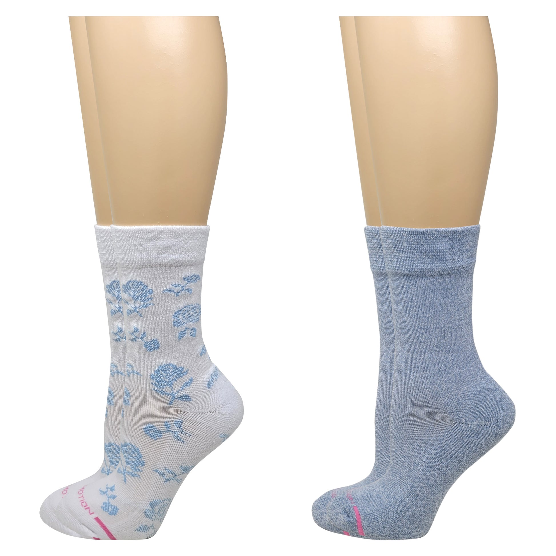 Dr. Motion women’s French blue roses diabetic crew socks 2 pack