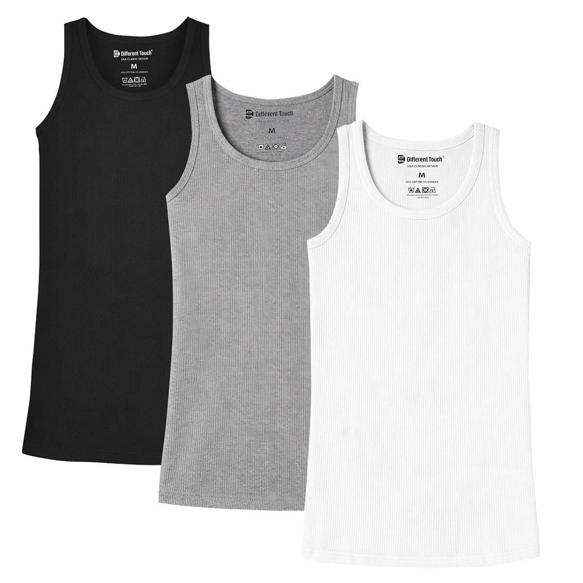 Men’s muscle ribbed undershirts tank tops 3 pack white, black, grey cotton spandex