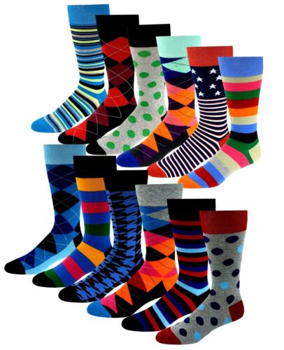 Dress Socks | Premium Combed Cotton Colorful Design | Men's 12 Pairs