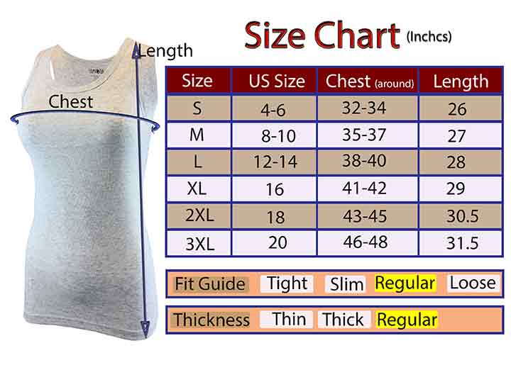 Women's Ribbed Tanks Tops Size Chart