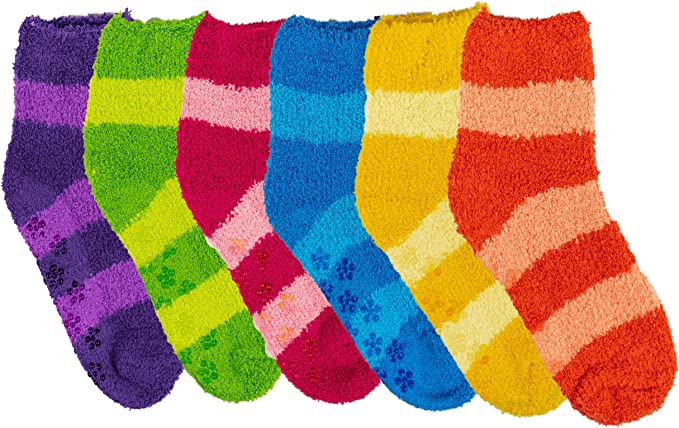 Non-Skid Home Slipper Socks | Super Soft Stripes Design | Women (6 Pairs)