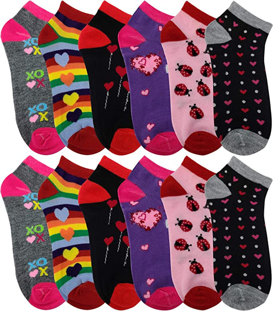 Low Cut Anklet Socks | Hearts Design | Women 12 Pairs