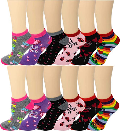 Twelve-pair pack of women’s heart design anklet socks