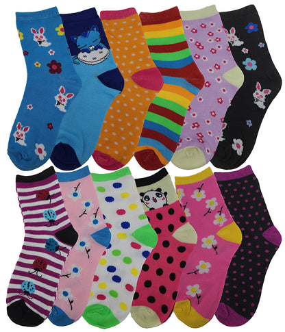 Twelve-pair set of girls fun novelty crew socks