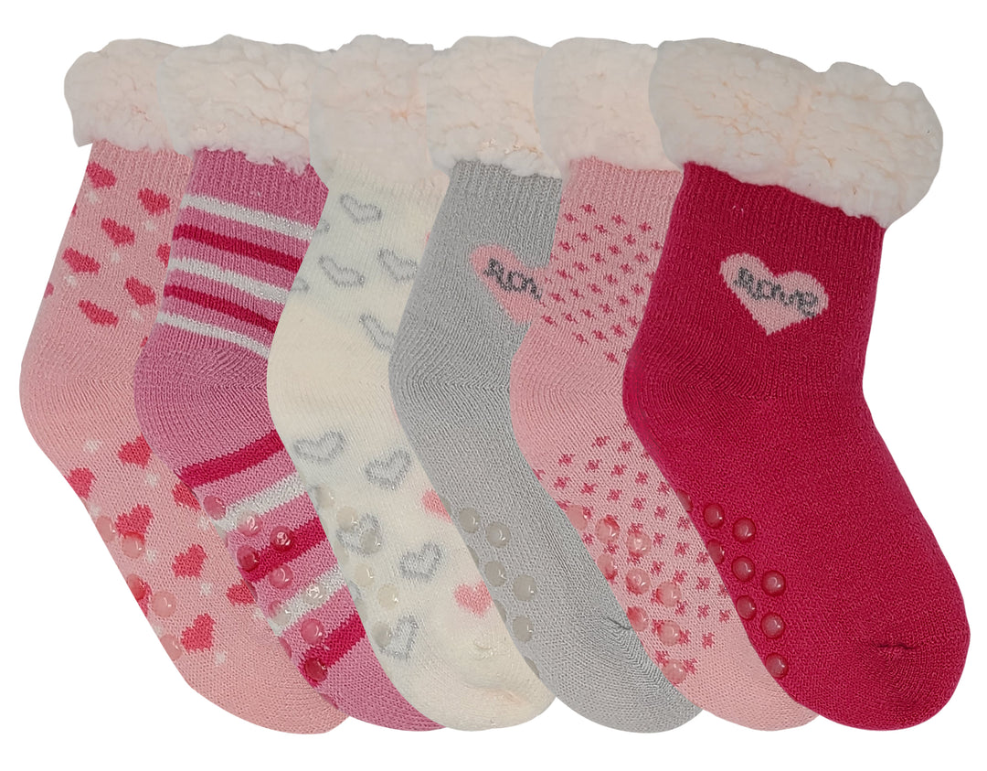 Sherpa Slippers Socks with Gripper Valentines Non-Skid Fleece Lined