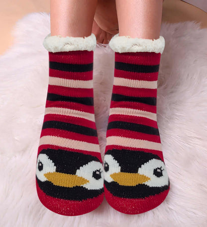 Non-Skid Slipper Socks | Sherpa Fleece Lined with Grippers Christmas | Unisex (6 Pairs)