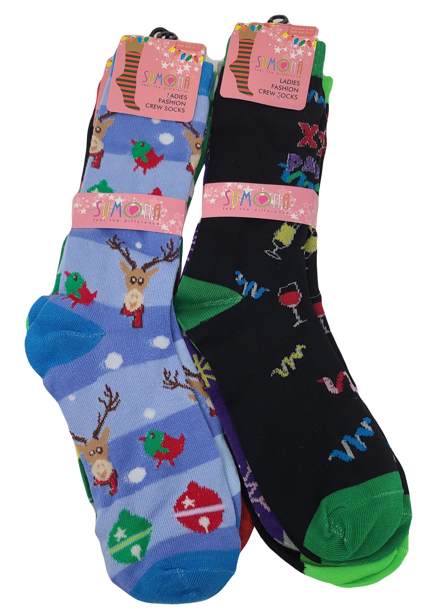 6 Women Pairs Christmas Holiday Festive Design Crew Socks