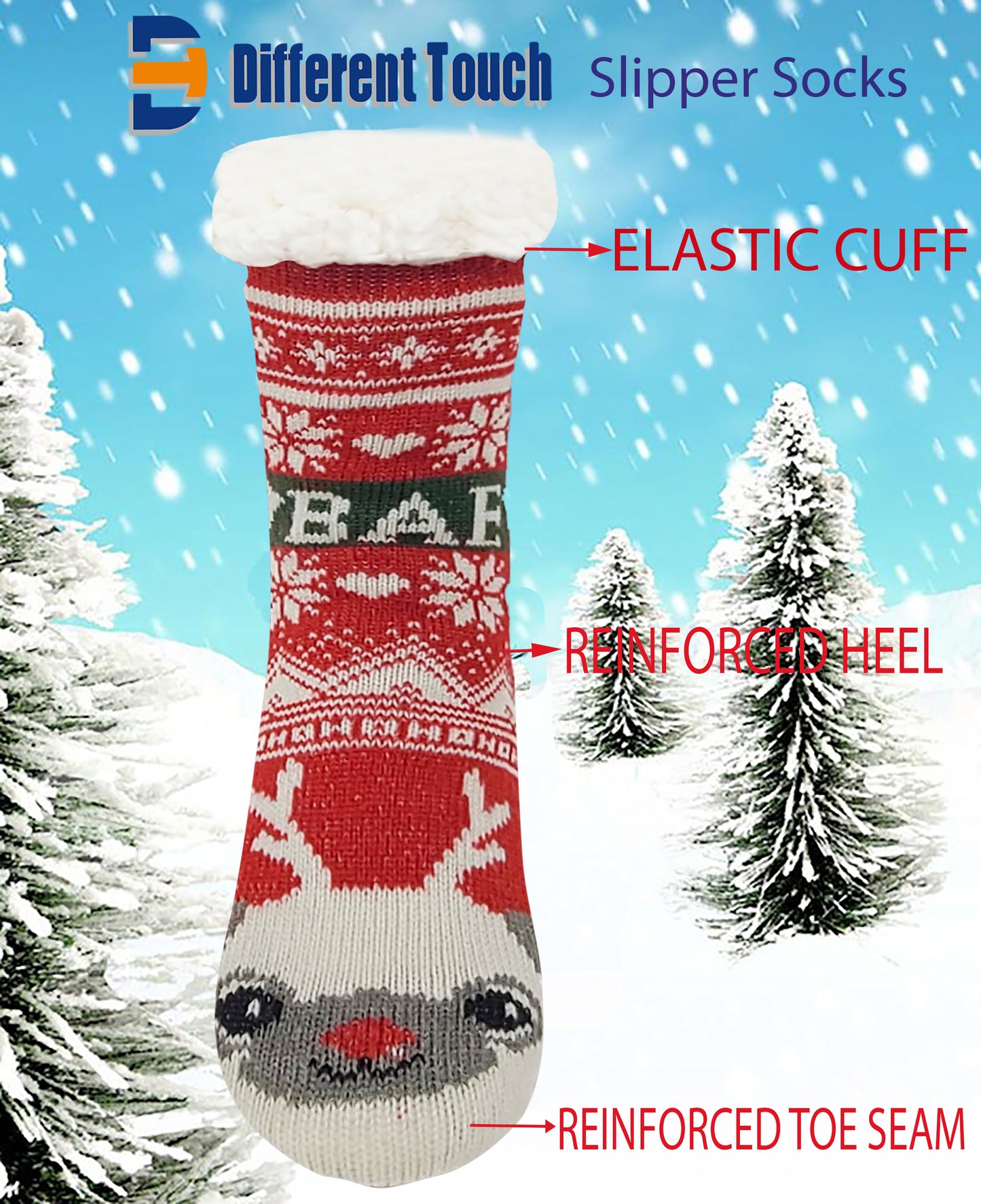6 Pairs Men Women's Sherpa Fleece Lined Winter Christmas Cozy Fuzzy with Non-Skid Grippers Slipper Socks