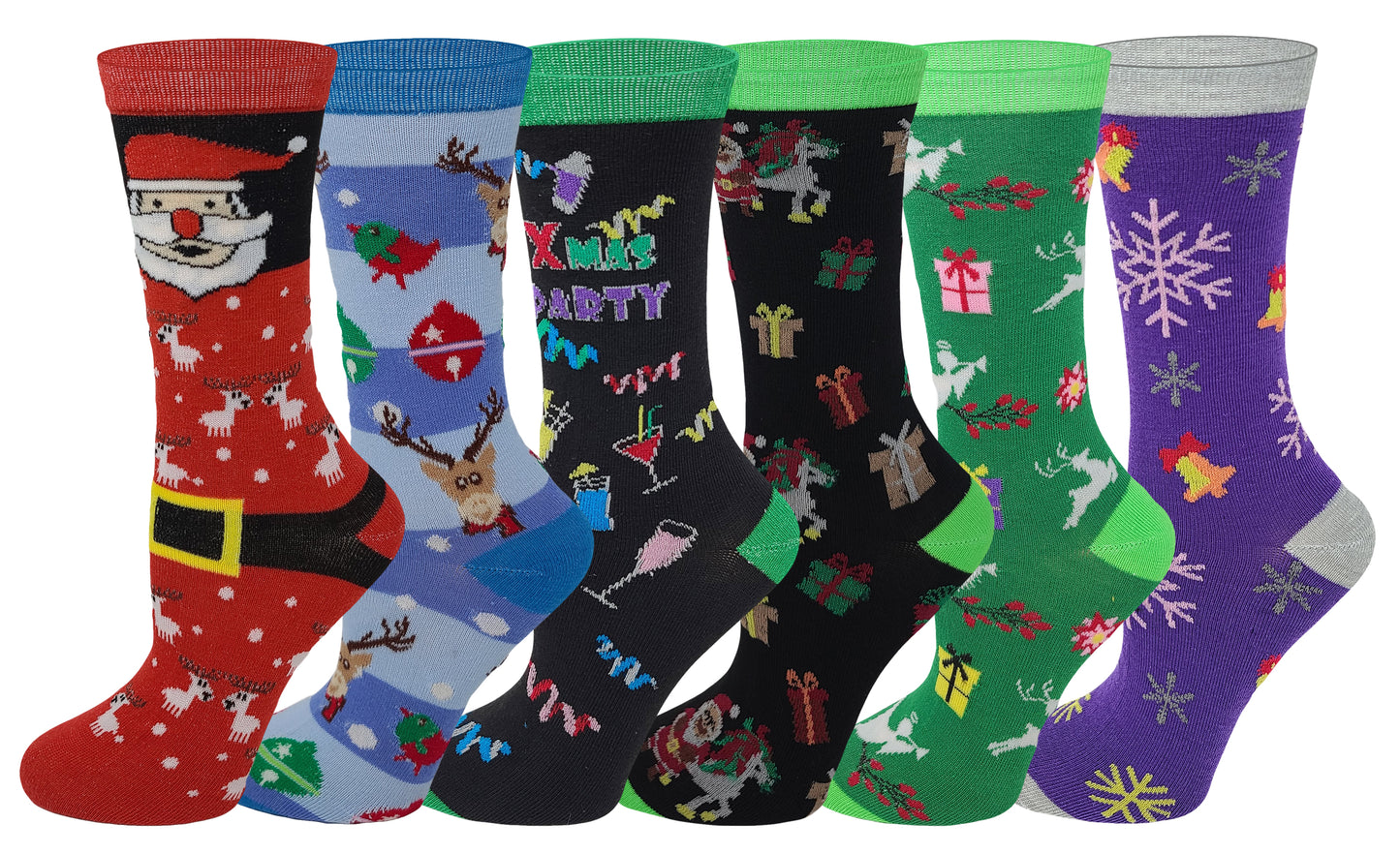6 Women Pairs Christmas Holiday Festive Design Crew Socks