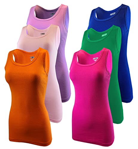 SUMONA Women 6 Pack Colorful Tank Tops Ribbed Rib A-Shirts Basic Sleeveless
