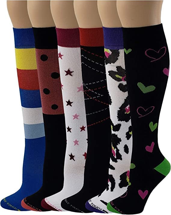 Compression Knee High Socks | Graduated Bright Colorful | Women (6 Pairs)