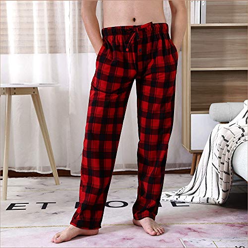 Pj Bottoms Fleecy Mens Pyjamas Black And Red Checked Fleece Pyjama