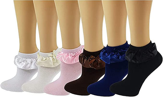 Girls Dress Ankle Socks | Cotton Lace | Baby (6 Pairs)